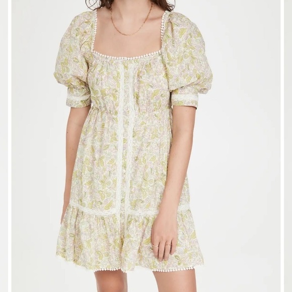 Anthropologie Love The Label Boho Cottagecore Floral Puff Sleeve Mini Dress S - Picture 2 of 13